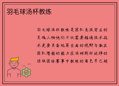 羽毛球汤杯教练
